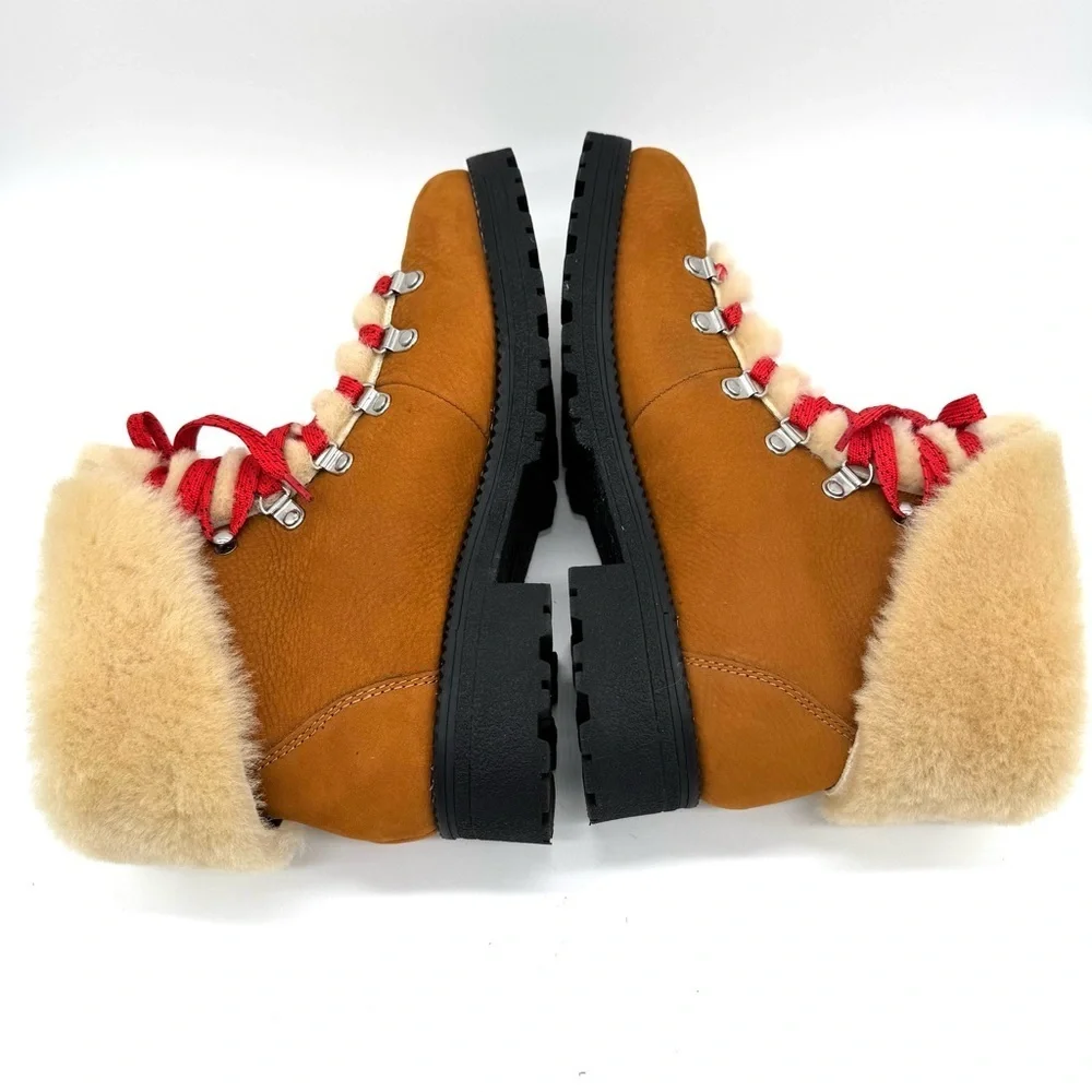 J.Crew Nordic Shearling Hiking Boots with Red laces Women’s Size 11